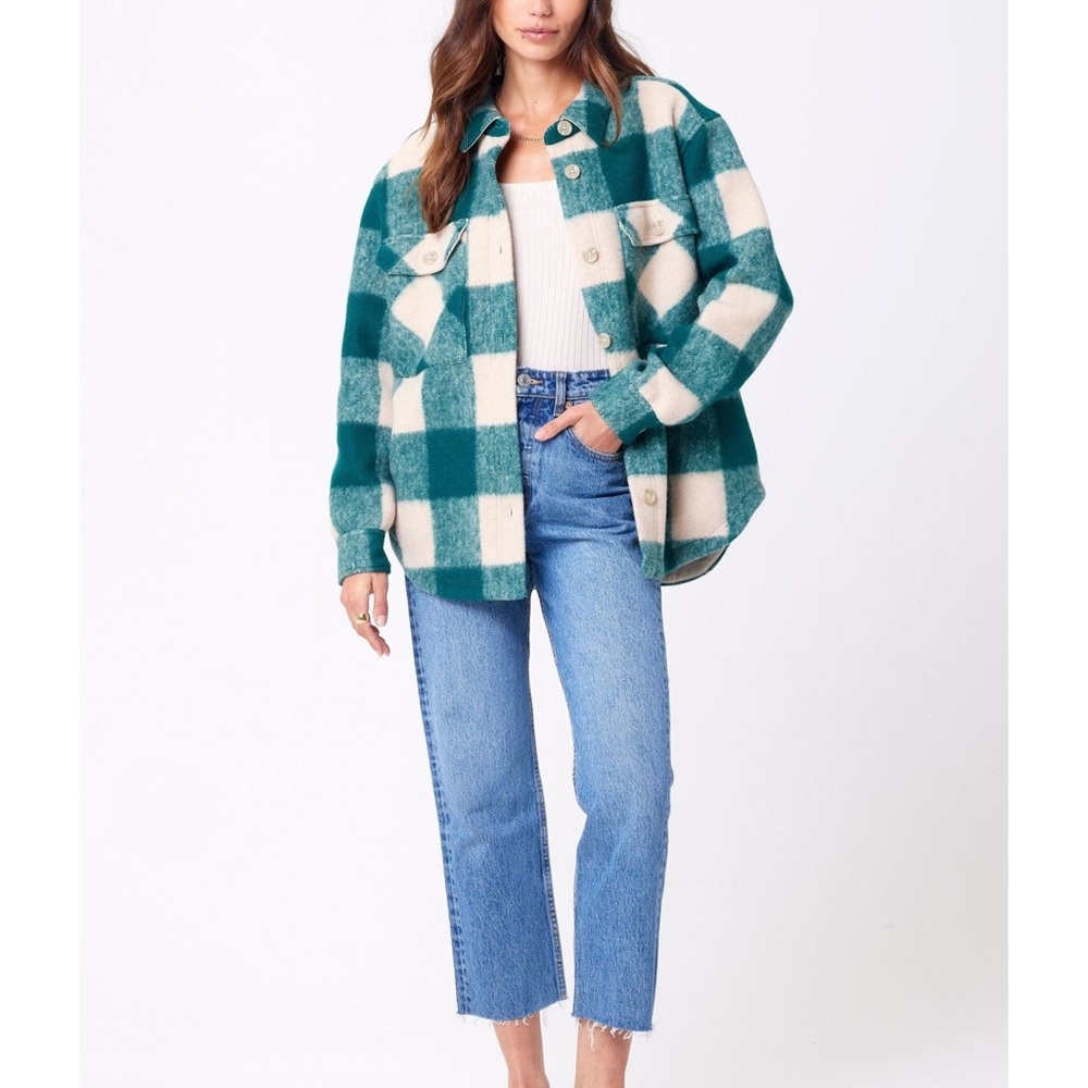 Saltwater LUXE Green and Cream Plaid Shacket